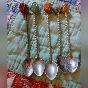 Vintage Condiment Spoons with Semi Precious Stones